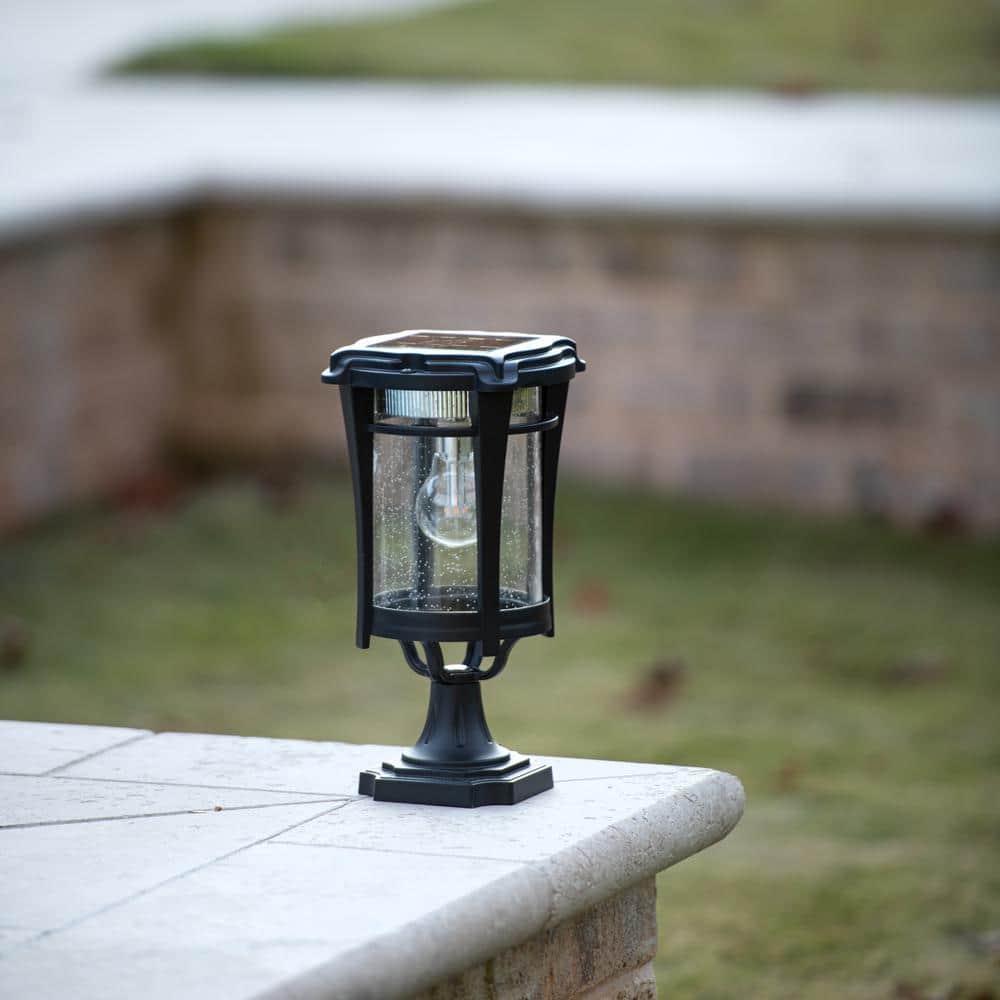Aurora Black Cast Aluminum Solar Outdoor Light with LED Bulb