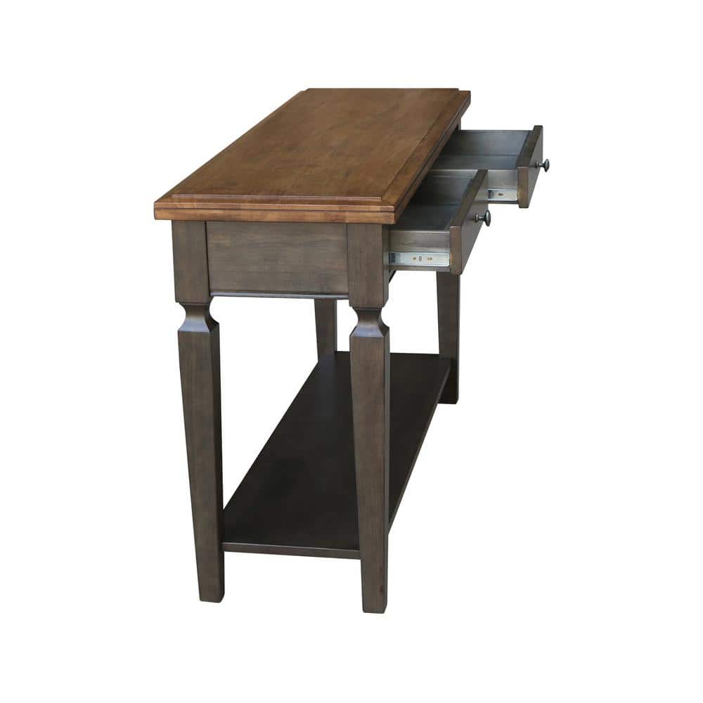 Vista 56'' Hickory and Washed Coal Wood Console Table with Storage