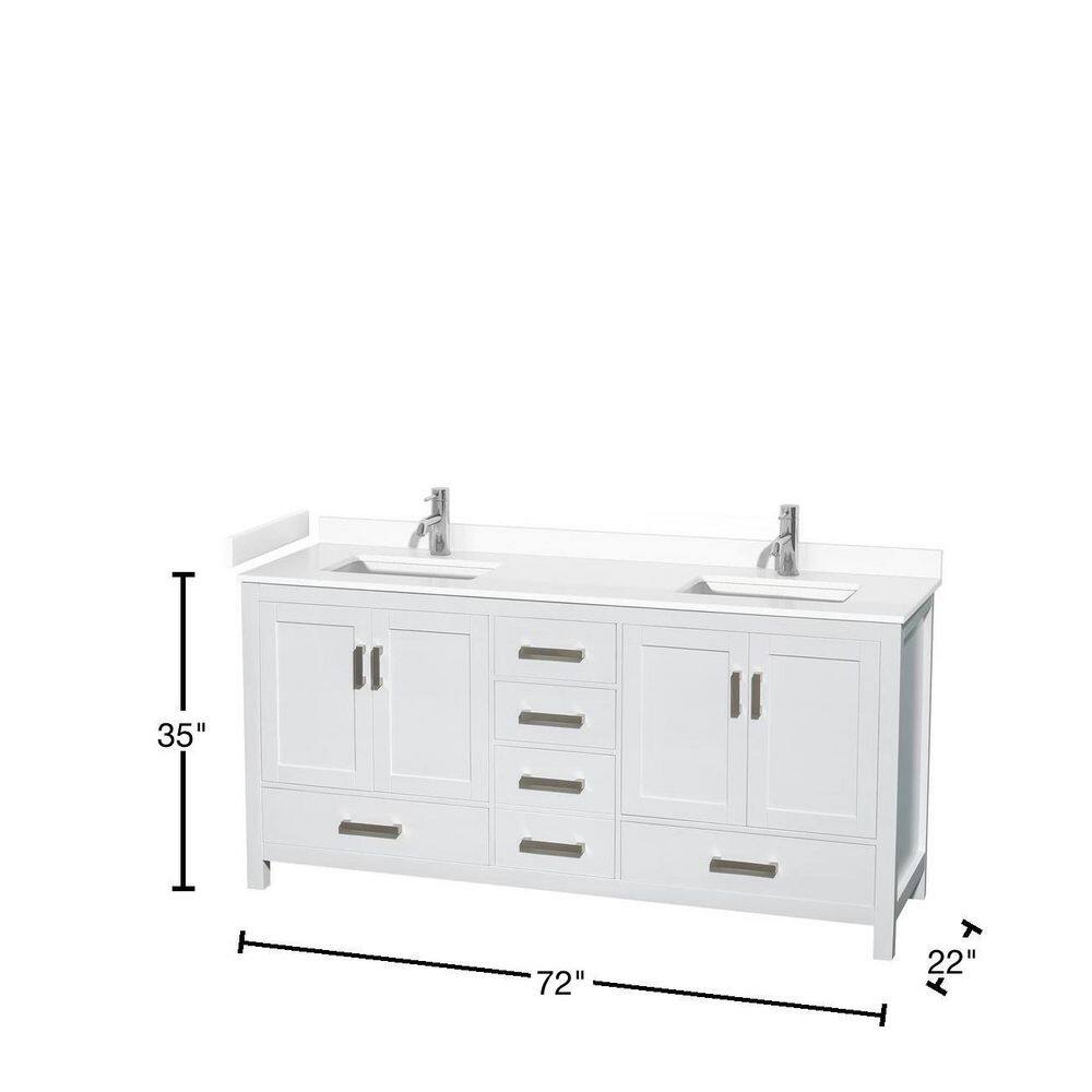 Sheffield 72" White Freestanding Double Bathroom Vanity with Marble Top