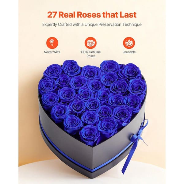 SKYSHALO 27 Preserved Roses in a Heart-Shaped Box, 5.71 in. Royal