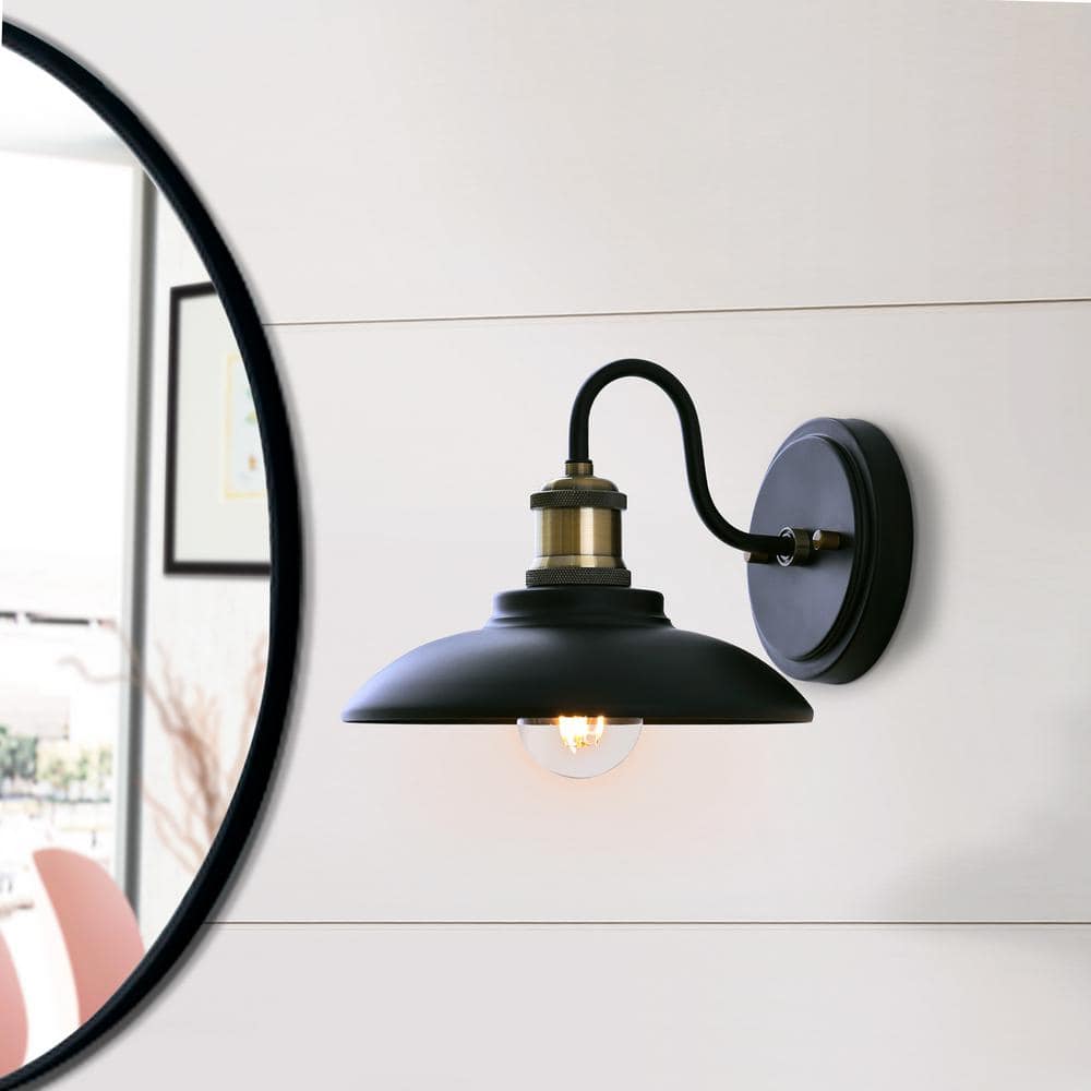 Naantali Industrial 1-Light Matte Black/Brushed Bronze Dimmable Wall Sconce with Metal Shade price history on PriceWatchPro
