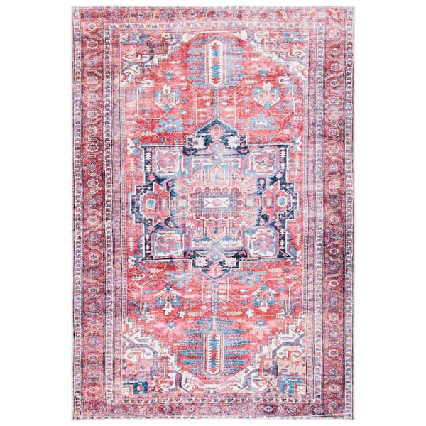 SAFAVIEH Serapi Red/Navy 5 ft. x 8 ft. Machine Washable Border Floral Area Rug