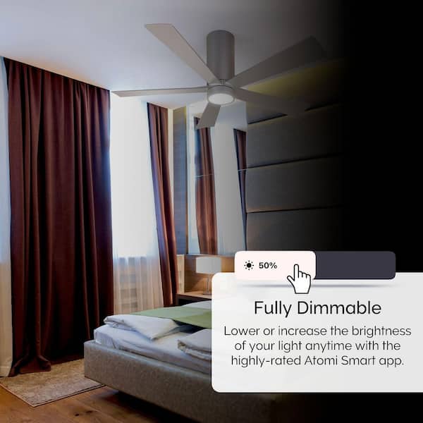 Nouvo 5 52 in. Smart Indoor Metallic Silver 5-Blade WiFi Ceiling Fan with Adjustable Color & Tunable White LED, Remote