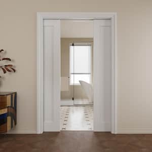 48 in. x 80 in. Paneled Blank White Primed MDF Pocket Sliding Door with Pocket Door Hardware Kit (Soft Close Included)