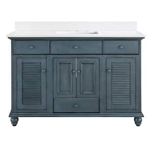 Cottage 49 in. W x 22 in. D x 34.78 in. H Single Basin Freestanding Bath Vanity in Harbor Blue with White Quartz Top