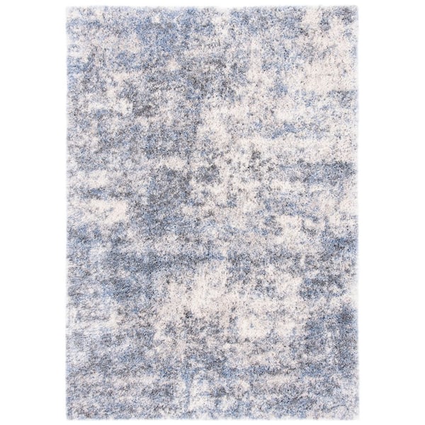 Berber Shag 2 ft. x 3 ft. Ivory/Blue Abstract Modern Area Rug
