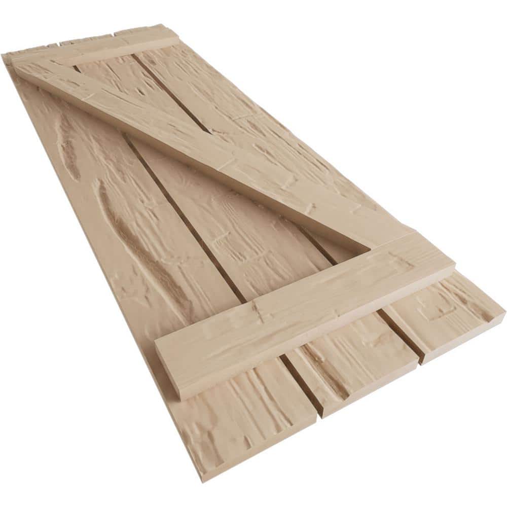 Primed Tan 28" Rustic Faux Wood Board-n-Batten Shutters