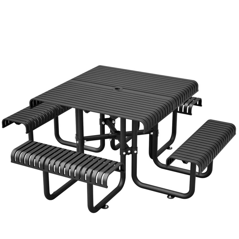 46 in. Black Rectangle Steel Frame Picnic Table Seats 4-8 People with Umbrella Hole price history on PriceWatchPro