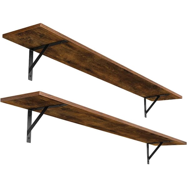 Unbranded 55.1 in. W x 7.9 in. D Rustic Brown Wood Floating Shelves Decorative Wall Shelf (Set of 2)