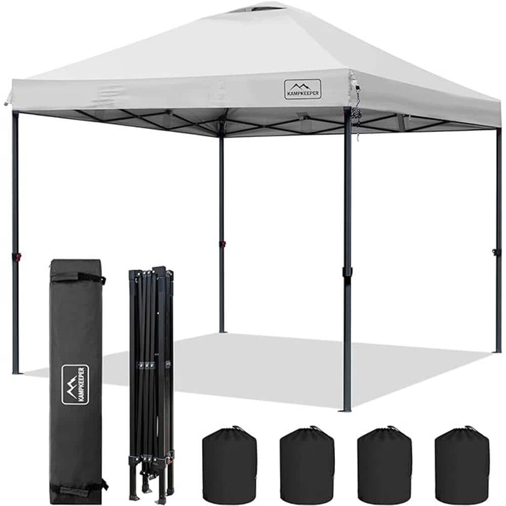 White 3 Adjustable Height 10 ft. x 10 ft. Pop-up Canopy Tent with Wheeled C