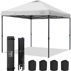 White 3 Adjustable Height 10 ft. x 10 ft. Pop-up Canopy Tent with Wheeled Carrying Bag, 4 Ropes and 4 Stakes