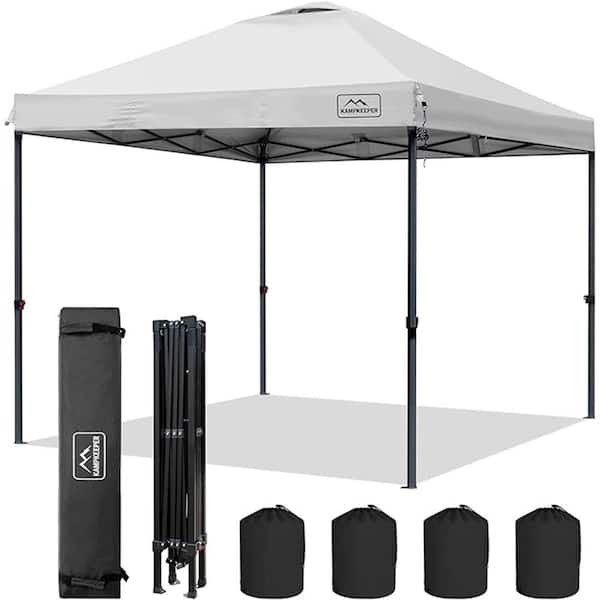 Unbranded White 3 Adjustable Height 10 ft. x 10 ft. Pop-up Canopy Tent with Wheeled Carrying Bag, 4 Ropes and 4 Stakes