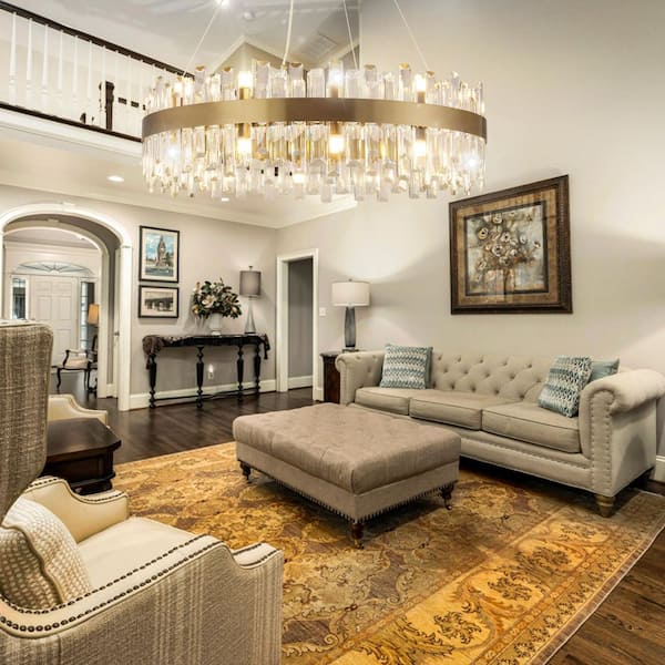 シャンデリアゴールド Jushua Modern 32 in. 24-Light Gold Crystal Chandelier, Round Brass