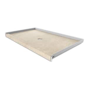 36 in. x 60 in. Single Threshold Shower Base with Center Drain in Creme Travertine