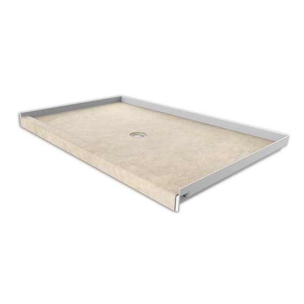 FlexStone 36 in. x 60 in. Single Threshold Shower Base with Center Drain in Creme Travertine