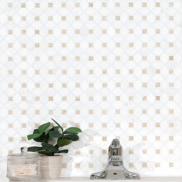 MSI Bianco Dolomite Crema Dotty 12.4 in. x 12.4 in. x 10 mm Polished Marble Mosaic Tile (10.7 Sq. ft. / CASE)