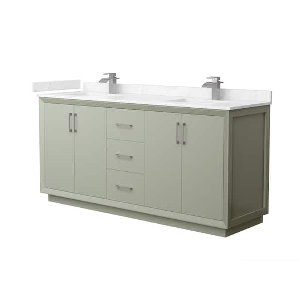 Wyndham Collection Strada 72 in. W x 22 in. D x 35 in. H Double Bath Vanity in Light Green with Carrara Cultured Marble Top