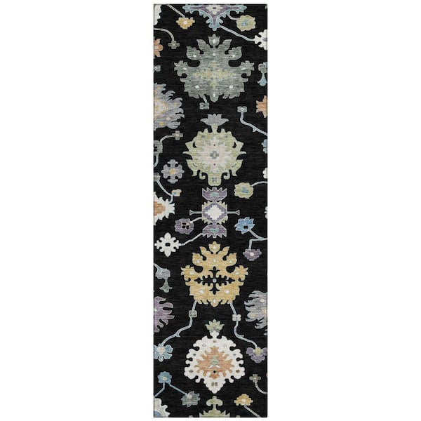 Chantille Machine Washable Indoor/Outdoor Abstract ACN2532 Black 2 ft. x 7 ft. Runner Rug