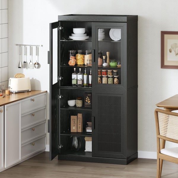 Dovelina 6-Shelf Commercial Black Wood 31 in. W Buffets Sideboards Food Display Cabinet with Tempered Glass Windows