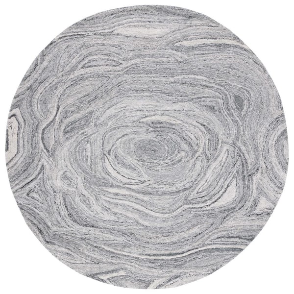 SAFAVIEH Abstract Dark Gray/Black 6 ft. x 6 ft. Floral Eclectic Round Area Rug