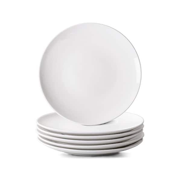 8.5 Inch White Ceramic Salad Plates Set of 6 for Serving and Everyday Use Dinner Appetizer Microwave Safe