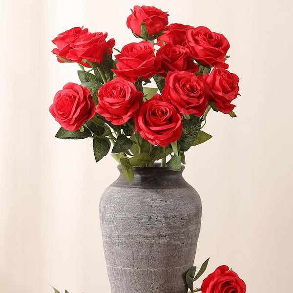 19.6 in. Red Indoor Artificial Rose Flower(Set of 10)