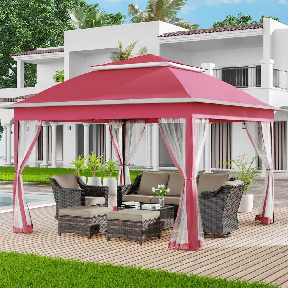 Pink Steel 11x11 Pop-Up Gazebo with Mosquito Netting