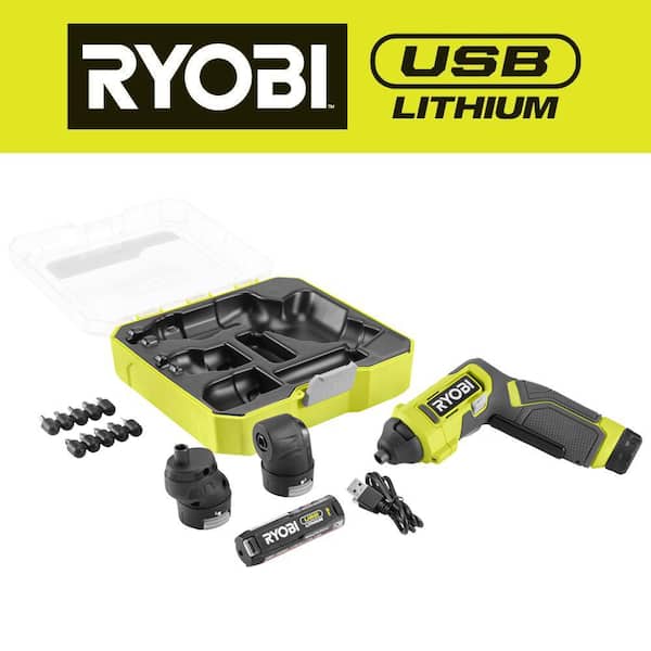 RYOBI USB Lithium Multi-Head Screwdriver Kit with 2 Ah Battery and Charging Cable