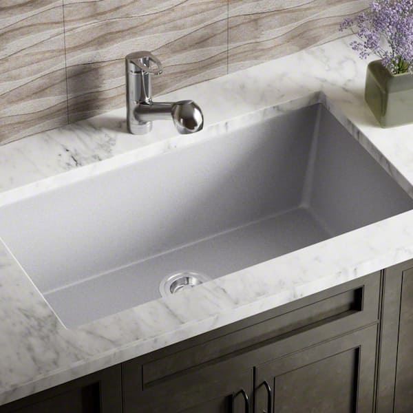 MR Direct Silver Quartz Granite 33 in. Single Bowl Undermount Kitchen Sink