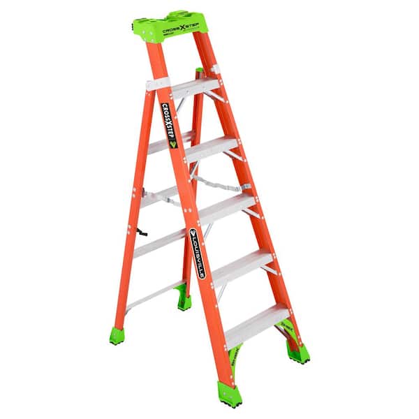 Louisville Ladder Cross Step 6 ft. Fiberglass Leaning Step Ladder (10 ft. Reach), 300 lbs. Load Capacity, Type IA Duty Rating