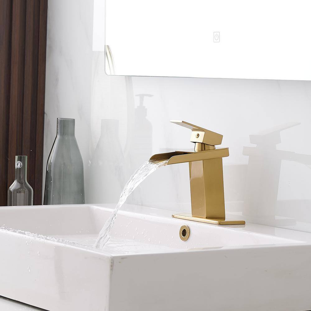 Gold Polished Brass Single-Handle Waterfall Bathroom Faucet