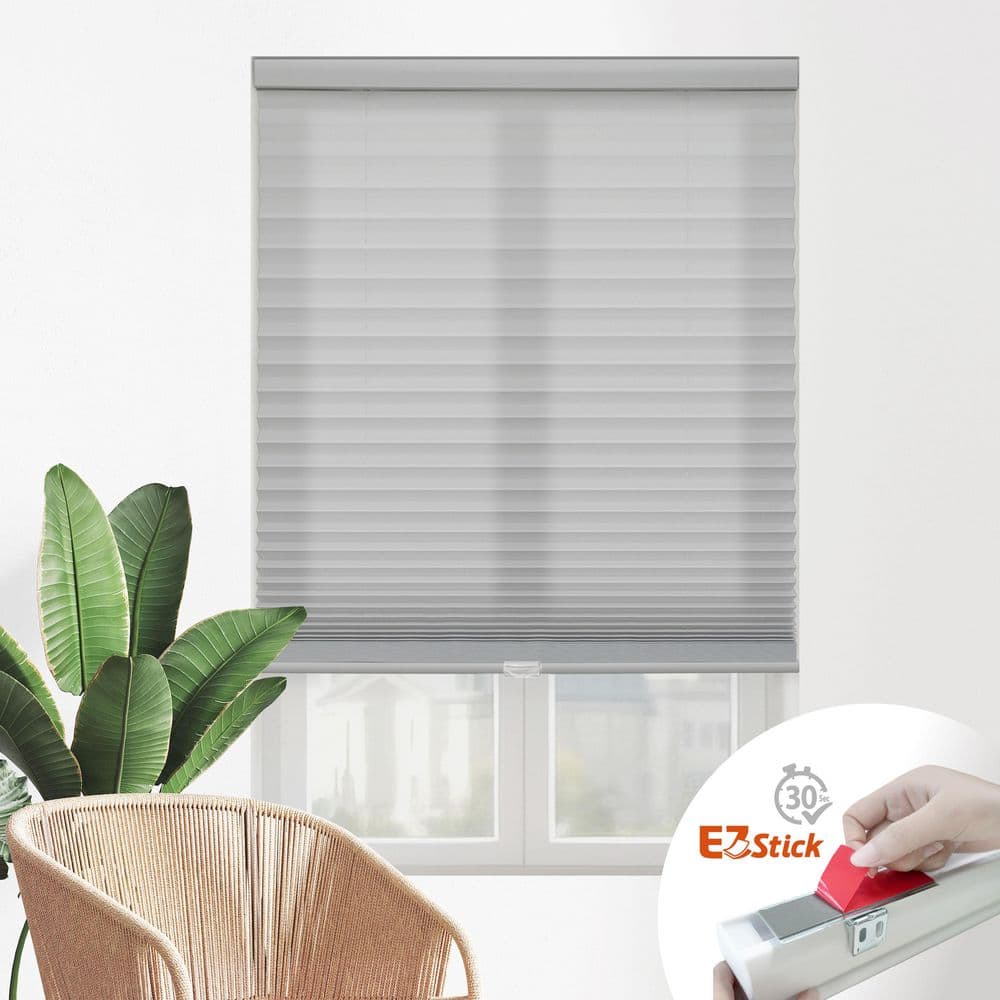Silver Gray Cordless Light Filtering EZ Stick No Tools No Drill Polyester Pleated Shades-33.5 in. W x 60 in. L price history on PriceWatchPro