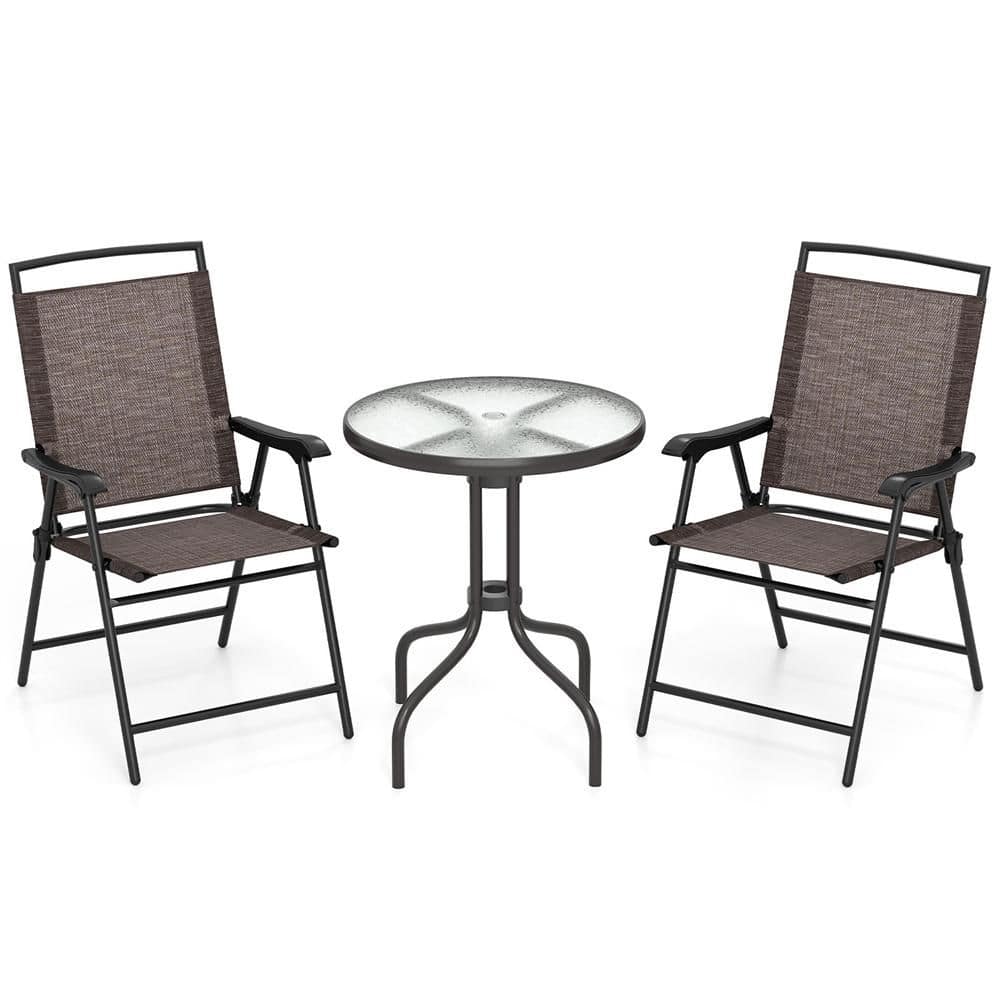 3-Piece Metal Round Outdoor Bistro Furniture Set Patio Folding Chairs and Table price history on PriceWatchPro