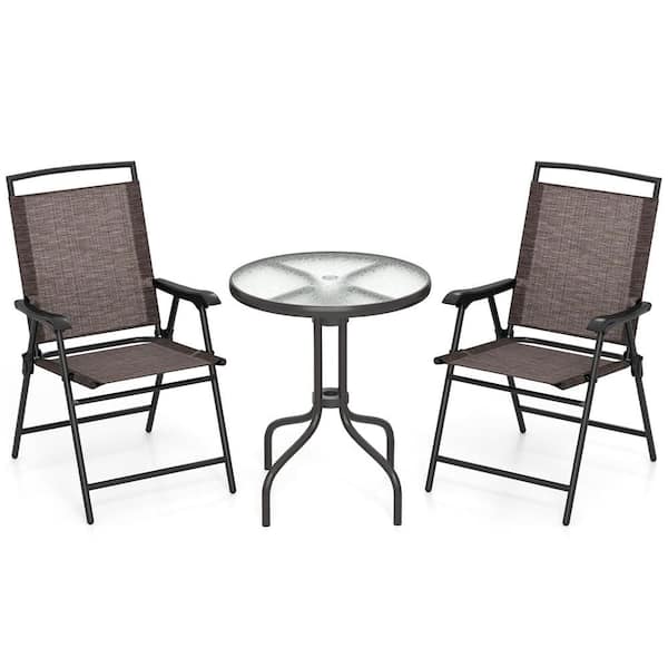 3-Piece Metal Round Outdoor Bistro Furniture Set Patio Folding Chairs and Table