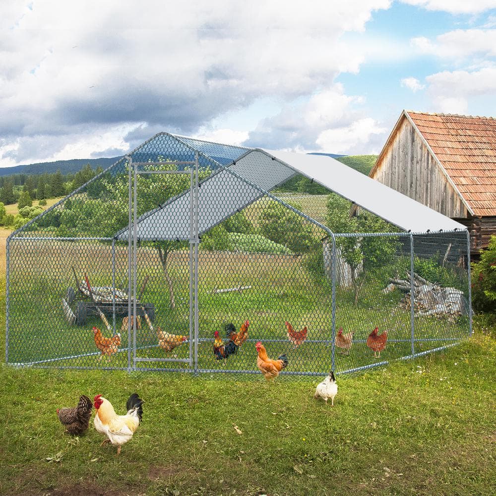 Large Metal Chicken Coop with Waterproof Cover, 13' x 10'