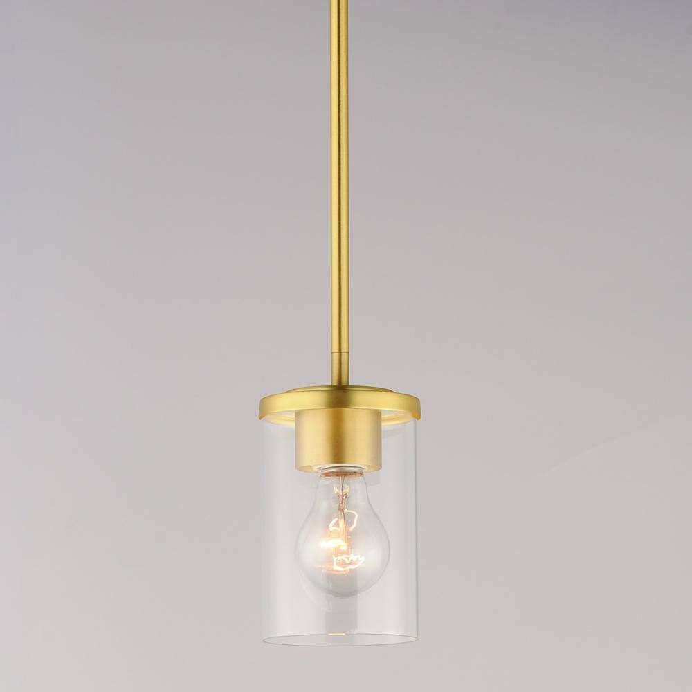 Corona 5" Mini Pendant in Satin Brass with Glass Accent