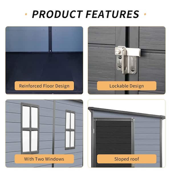 4 ft.W x 8 ft.D Outdoor Resin Storage Shed, Tool House with Floor