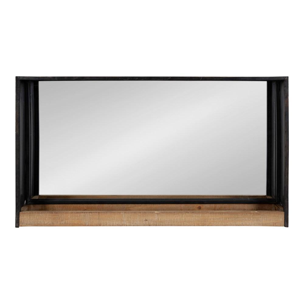 Rustic Brown Wood and Metal Bathroom Vanity Mirror with Shelf