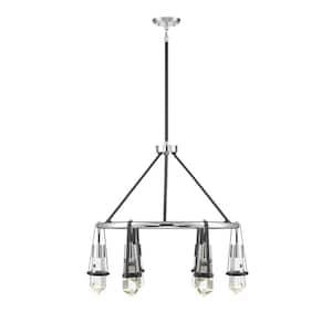 Denali 36 in. W x 26 in. H 6-Light Integrated LED Matte Black with Polished Chrome Chandelier with Crystal Shades