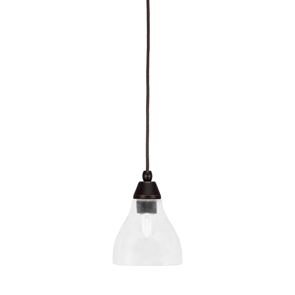 Bryson 6.25 in. 1-Light Dark Granite Cord Pendant Light with 6.25 in. Clear