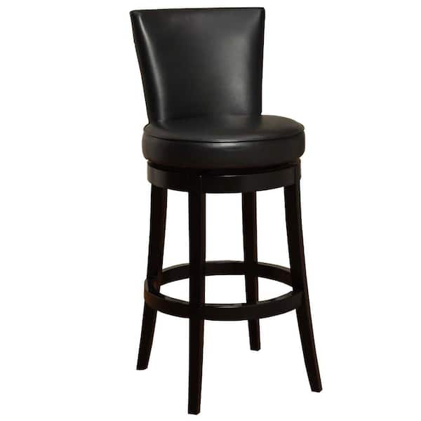 Benjara 30 in. Black Low Back Wood Frame Barstool with Leatherette Seat