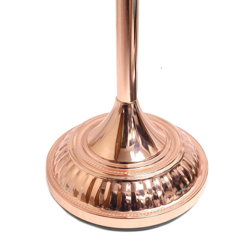 Elegant Rose Gold Torchiere Floor Lamp with Marbleized White Glass
