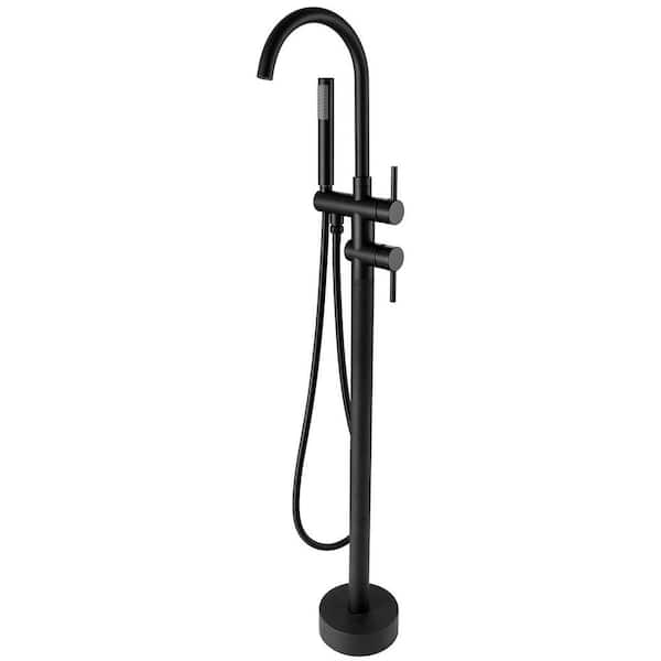 Boyel Living Freestanding Floor Mount 2-Handle Bath Tub Filler Faucet with Handheld Shower in Matte Black