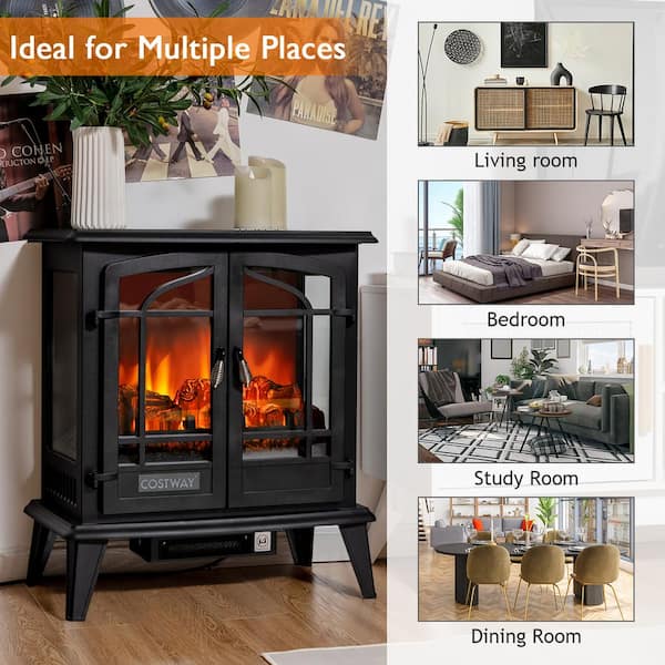 Costway 25 Freestanding Iron Electric Fireplace Heater Stove