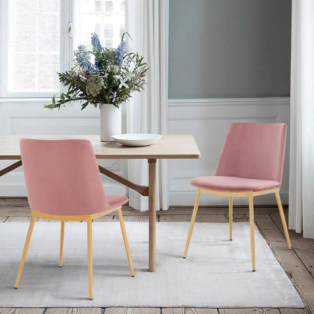 Elegant Pink Velvet and Gold Metal High-Back Dining Chairs (Set of 2)