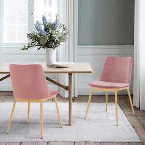 Messina Pink Velvet and Gold Metal Dining Chairs (Set of 2)