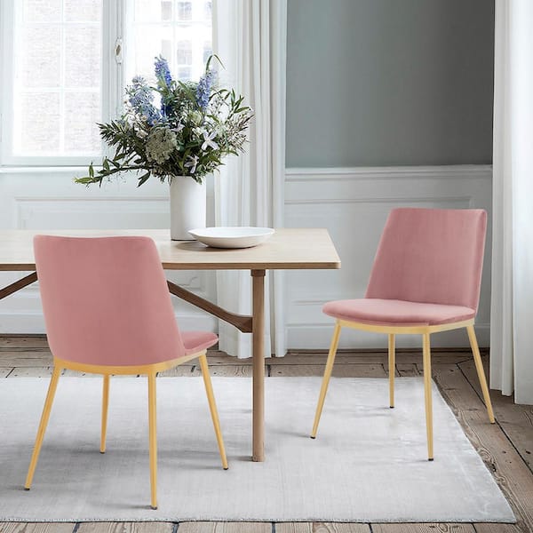 Armen Living Messina Pink Velvet and Gold Metal Dining Chairs (Set of 2)