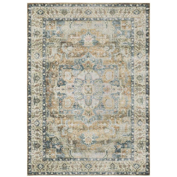 AVERLEY HOME Cascade Blue/Gold 8 ft. x 10 ft. Traditional Medallion ...