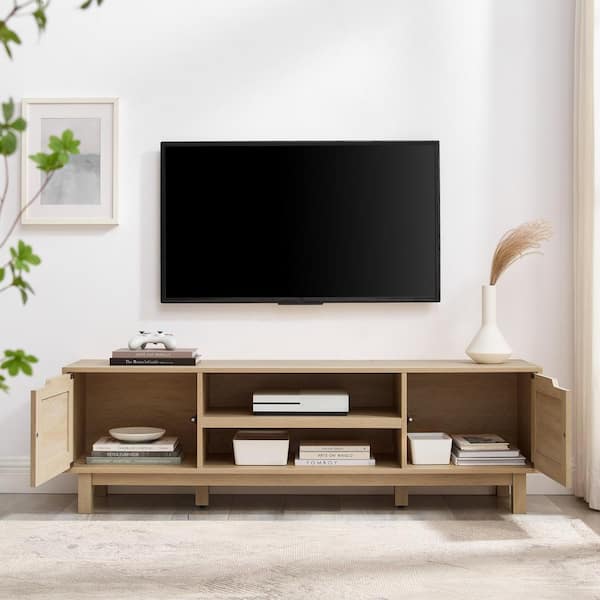 58 in. Transitional Modern Coastal Oak Wood TV Stand with 2 Doors (Max TV Size 65 in.)