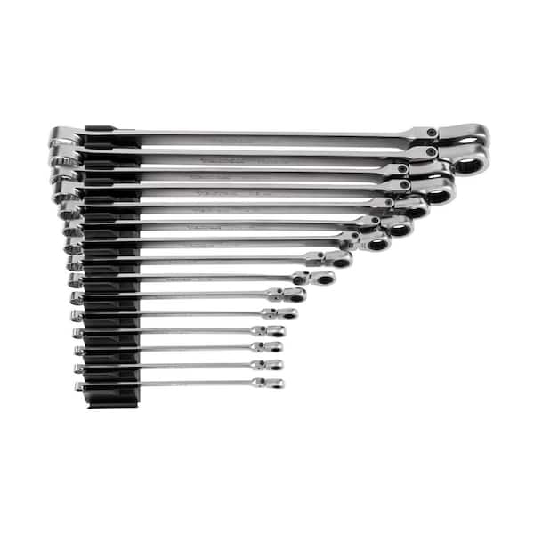 TEKTON Long Fixed/Flex Head 12-Point Ratcheting Box End Wrench Set with Modular Organizers, 15-Piece (1/4-1 in. )
